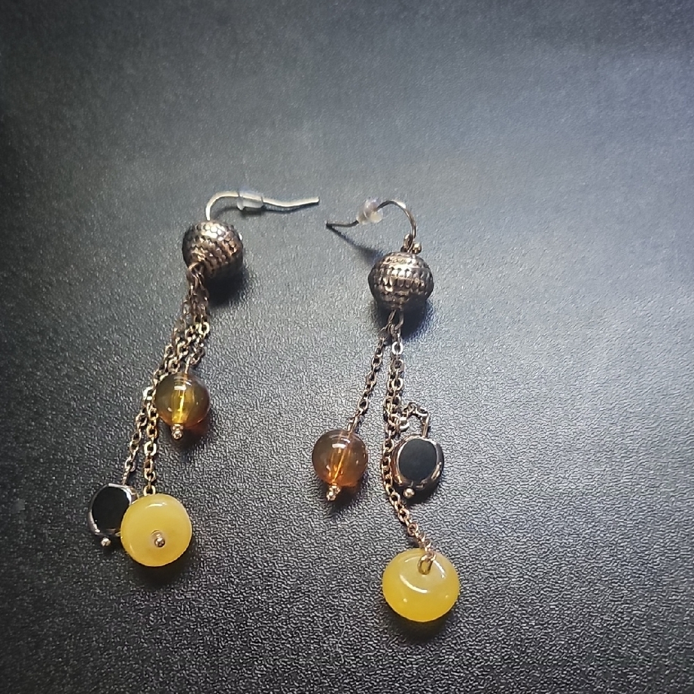 Elegant Dangle Drop Earrings with Yellow and Amber Accents